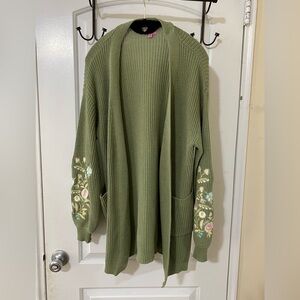 Cozy Cardigan - Sage Green with Floral Embroidery